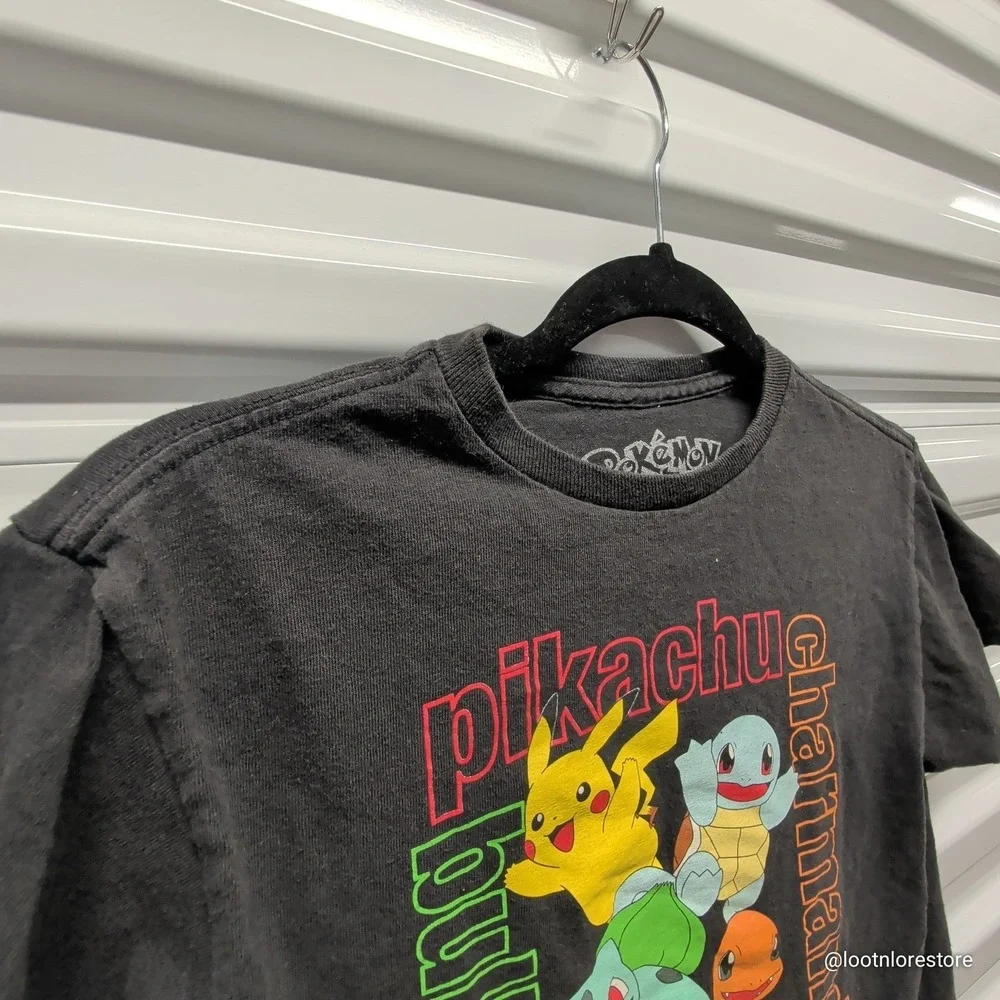 Pokemon Graphic T-Shirt Size S‎ Kids Black Short Sleeve Pikachu Bulbasaur Hybrid
